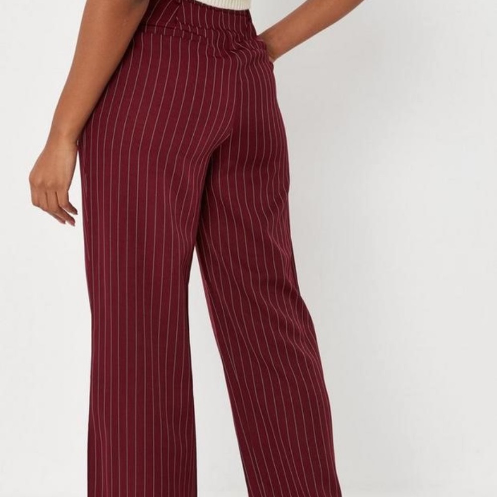Missguided Wine Pinstripe Wide Leg Pants - Picture 3 of 7